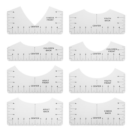 T-skjorte guide linjal verktøy for justering av rund hals, kalibrering og sømjustering for klesdesign (hvit)