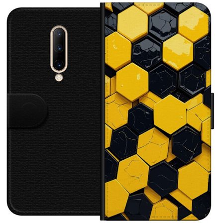 Kompatibel Tegnebogsetui til OnePlus 7 Pro Gul Sort Hexagon Tech Mønster