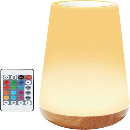 LED Nattlampe Touchlampe Bordlampe Soverom Oppladbar Dimbar med Fjernkontroll og Timerfunksjon Varmhvitt Lys + RGB fargeskiftende