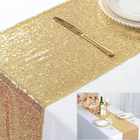 Ljusguld bordslöpare 12 x 11 tum paljettbordslöpare glitter bordsduk för bröllop Ch