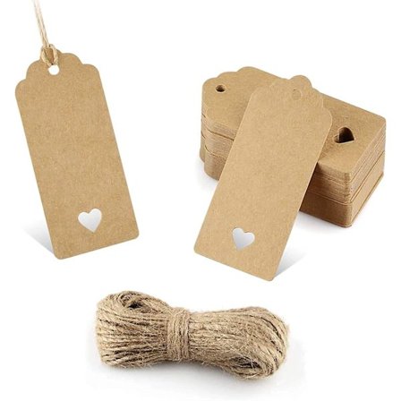 100 stk. Kraftpapir-etiketter, gaveetiketter - 4x9 cm Kraft-etiketter, bryllupsetiketter med