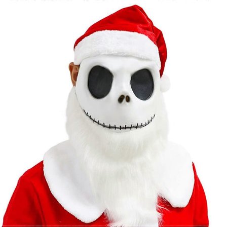 Santa Jack Skellington Maske Kostume Maske Jul Santa Latex Rød Hat Fest Cosplay Udklædningsrekvisitter