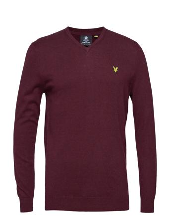 Cotton Merino V Neck Jumper Strikket Trøje V-hals Burgundy Lyle & Scott