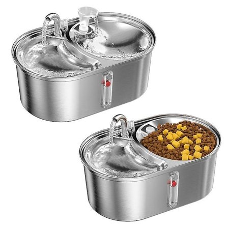 3 liters kattvattenfontän drickskål automatisk husdjursmatare katt torrfoderdispenser rostfritt stål