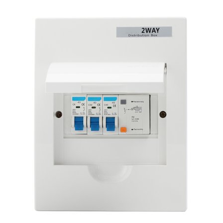 2-suuntainen kytkin vedenpitävä muovinen jakelusuojauslaatikko englantilaiseen tyyliin 40A 30mA vikavirtasuojakytkin 2 johdonsuojakatkaisijaa 6A 32A