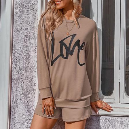 Kvinnor Elastisk Midja Tvådelad Outfit Bokstäver Print Lounge Set