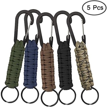5-pakks paracord nøkkelring med karabinkrok, flettet snor for nøkkel