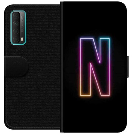 Yhteensopiva Lompakkokotelo Huawei Huawei P smart 2021 Minimalistinen neonkirjain N värinvaihtuvassa valossa mustaa taustaa vasten