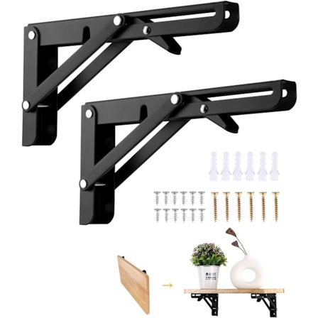Folding Bracket 200mm, 2 stk. Svart Foldable Console Support, Folding Shelf Brackets Load, Shelf Bracket