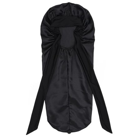 Lang satin flettet hue til kvinder silkehue til sovende sovehætte sort