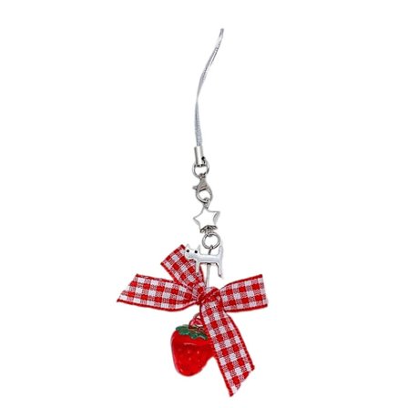 Sød Bowknot Telefonkæde Ornament Jordbær Mobiltelefon Vedhæng Telefon Snor Taske Charm til Moderne Personer