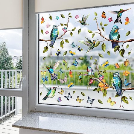 Dobbeltsidede Forår Sommer Glasmærker Børn Statiske Klistermærker Blomst Sommerfugl Vinduesdekorationer Til Glas Fugle Anti-kollision Glasdøre 