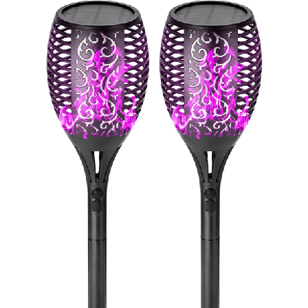 Solcelledrevet og USB-oppladbar Tiki-fakkel - Vanntett utendørs landskapsbelysning - Optimal lysstyrke - 35 timers arbeidstid på full lading 2-pakning