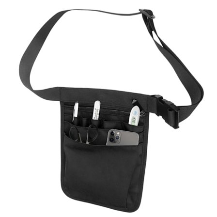 Sairaanhoitajan vyölaukku, monitoiminen työkaluvyölaukku, sairaanhoitajan vyötärölaukku useilla taskuilla, säädettävä musta, hoitajan vyölaukku, 