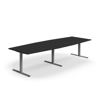 Conference table QBUS, boat shaped, 3200x1200 mm, T-frame, silver frame, black