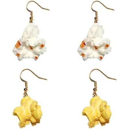 Hängande örhängen i resin med söt design, handgjorda, roliga, emulerande resin-berlocker, mat, tecknade snacks, popcorn, present till kvinnor