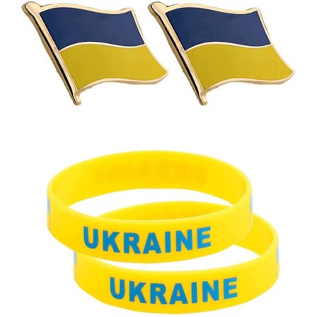 Ukraina lippu rintaneula Ukraina rannekoru setti - SEISON UKRAINAN KANSSA - rintaneulalla ukrainalaisen rannekorun silikonirannekkeen kanssa