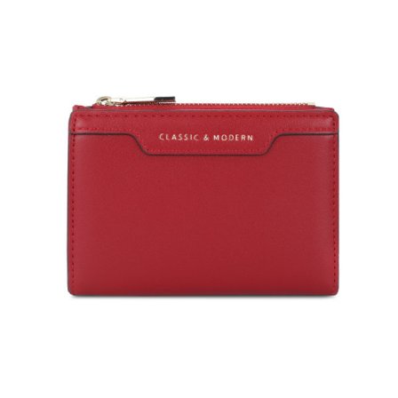 Korthållare för kvinnor med 8 kort, smal korthållare med myntfack röd