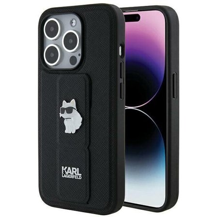 Karl Lagerfeld Gripstand Saffiano Choupette Pins tapauksessa iPhone 14 Pro Max - musta