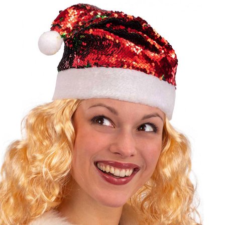 Nisselue med Røde & Grønne Paljetter