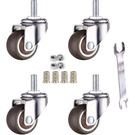 4-pakning M6 x 15 mm møbeldreiesveisehjul med 32 mm gjenger TPE mykt gummi 32 mm gjenger