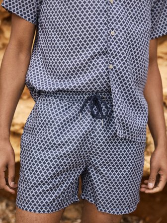 John Henric Men's Short de Bain Bleu à Motif Carreaux Size M