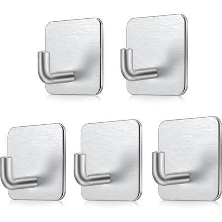 5 stk. klæbende krog, rustfrit stål vægkrog, vandtæt