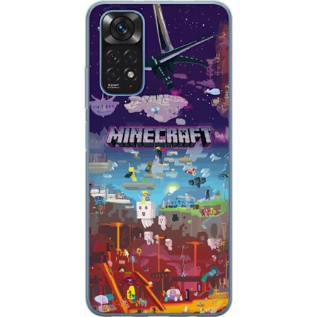 Kompatibelt Mobildeksel til Xiaomi Xiaomi Redmi Note 11 Minecraft verden med eventyrkarakterer og ikoniske omgivelser, fargerike blokkmotiver