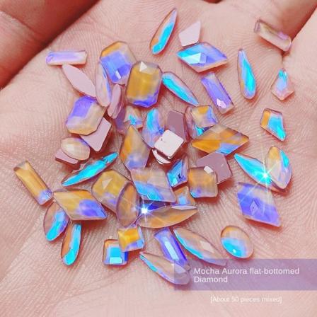 Negledekorationer til neglekunst blandet negleornament Aurora Phantom Fancy Shape diamanter over diamant-klistermærke Mocha Aurora mixed 50 PCs