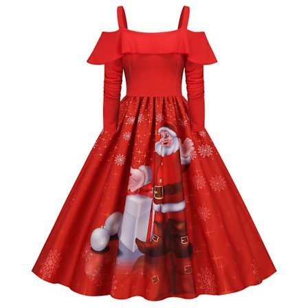 Vinterjulklänning för kvinnor, Fashion Ladies Vintage Julpartyklänning