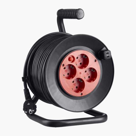 Biltema - Kabeltrommel med Jordede Uttak og Støpsel, 25 m - Termosikring Mot Overbelastning