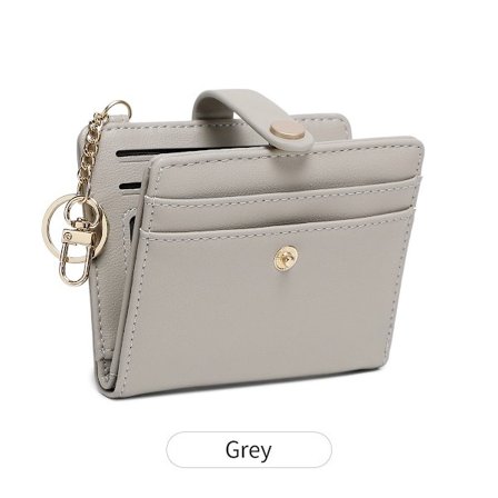 Smal RFID-plånbok för kvinnor med myntficka med dragkedja och nyckelring - Grå[ZHE]