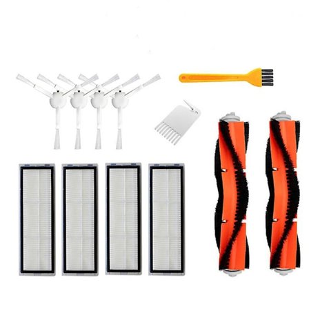 12 deler tilbehørssett for xiaomi 1C 1T støvsugerdeler, 2 hovedbørster, 4 sidebørster, 4 filtre, 1 rengjøringsbørste, (hvit)