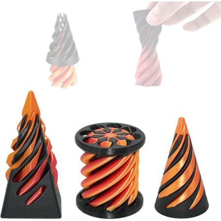 3 stk. sæt med den umulige kegle, fidget legetøjssæt, 3D-printet spiralkegle, fidget legetøj og pyramide, gennemstrømningsskulptur