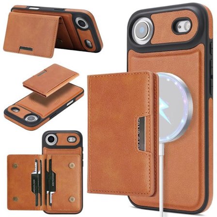 iPhone 17 Pro Air, Magnetisk Kortholder, Kunstlæder Telefoncover, Brun