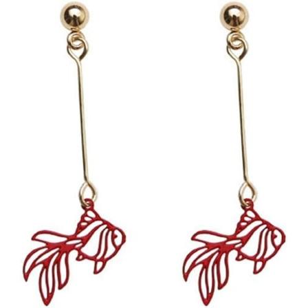 Hule Carvede Gullfisk Dangle Ørepynt for Kvinner Vintage Stil Vi