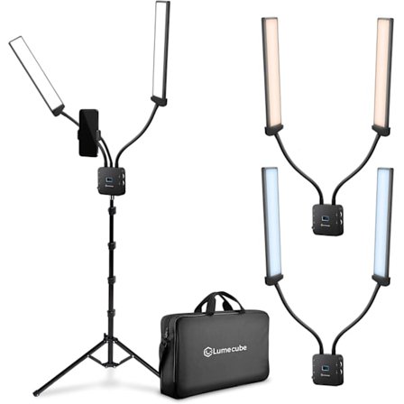 Bærbar dobbel LED-lampe med stativ og telefonholder | Fleksible 2-punkts LED-lamper for tatovører, kosmetologer, estetikere