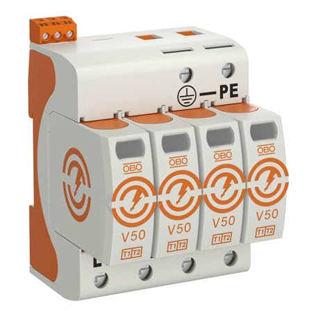 Obo Bettermann 5093518 Overspenningsvern for anlegg med askebeskyttelse Type: V50-4+FS-280, med fjern, 4 poler, Stikkontakter & kabler