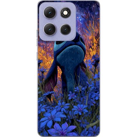 Kompatibelt Genomskinligt Skal till Motorola Moto G86 Färgstark Stitch illustration under stjärnhimmel med blommor och nattljus, ett magiskt fantasy