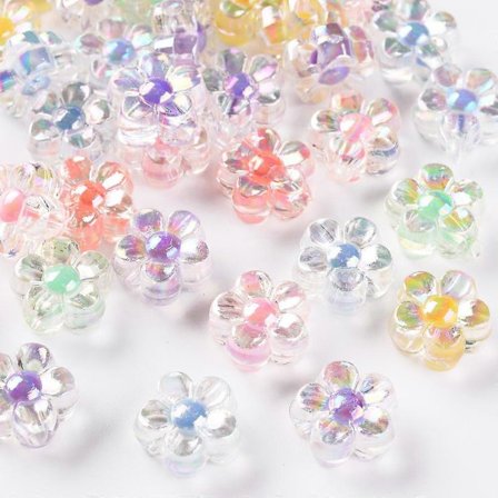 50 kpl Läpinäkyviä akryylihelmiä, helmi helmessä AB-väri Kukka Sekaväri 12x12,5x6mm Reikä: 2,5mm