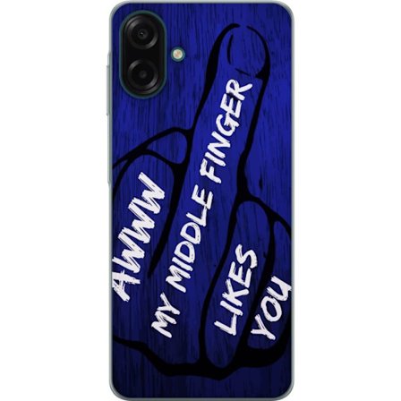 Kompatibelt Mobildeksel til Samsung Galaxy A07 4G Mørk typografisk illustrasjon med hjerteform og budskap om vennskap mot dyp blå tretekstur