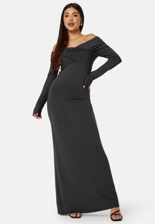 Bubbleroom - Off Shoulder Maxi Dress - Dark grey - Kläder