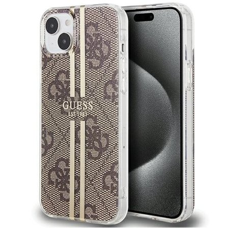 Guess IML 4G Gold Stripe kotelo iPhone 15 Plus / 14 Plus - ruskealle värille