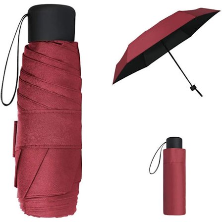 Rød sammenleggbar paraply, Mini solparaply, Lommeparaply & Reiseparaply