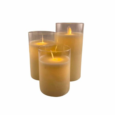 LED stearinlys i glas - 3 stk. - 12/15/17 cm - med 3D flamme - (flere farver) (BT)