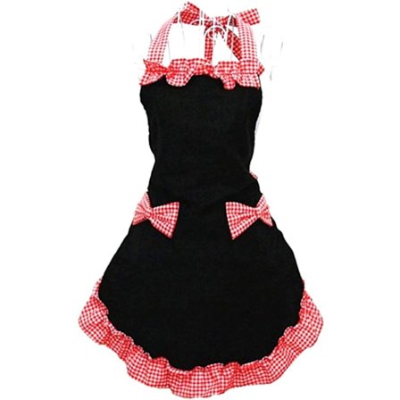 Søt kjøkkenforkle for kvinner med lomme - Rød blonder