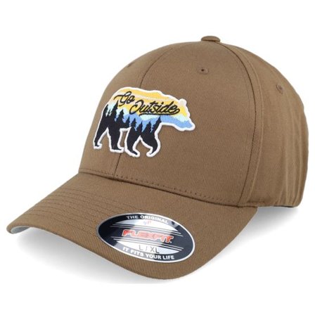 Wild Spirit - Brun flexfit Keps - Go Outside Bear Coyote Brown Flexfit Wooly Combed @ Hatstore