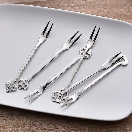 6 kpl Terästä Hedelmähaarukka Kukkakahva Hopea Astiasto