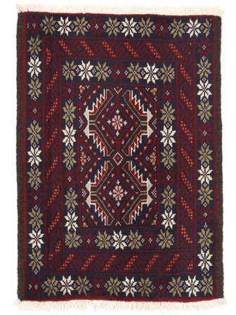 Anudada A Mano Belouch Alfombra 63X88 De Lana Negro/Rojo Oscuro Pequeño
