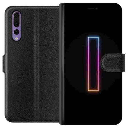 Kompatibel Tegnebogsetui til Huawei Huawei P20 Pro Minimalistisk neonbogstav I i regnbuefarver mod mørk baggrund